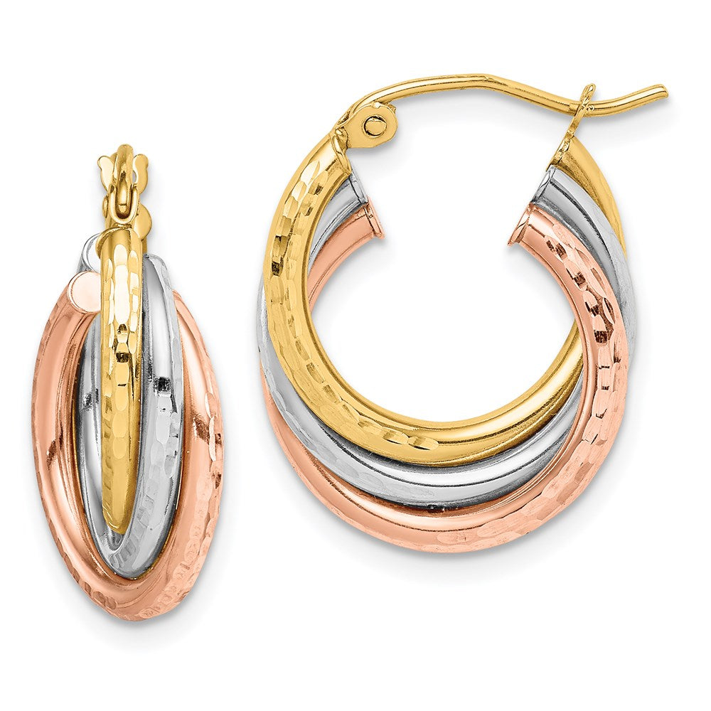 10k Tri-color Diamond-cut Triple Hoop Earrings