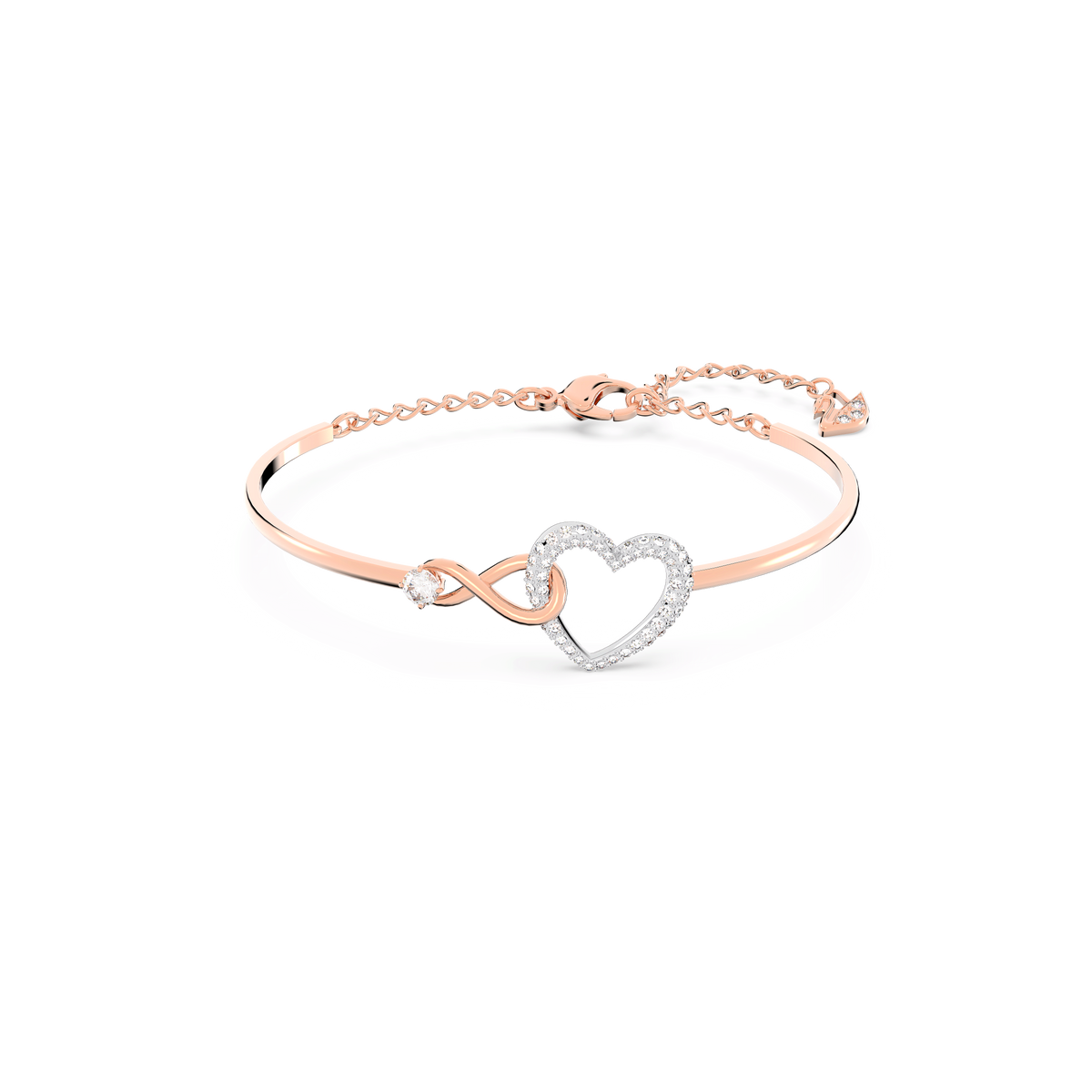 Hyperbola bangle, Infinity and heart, White, Mixed metal finish