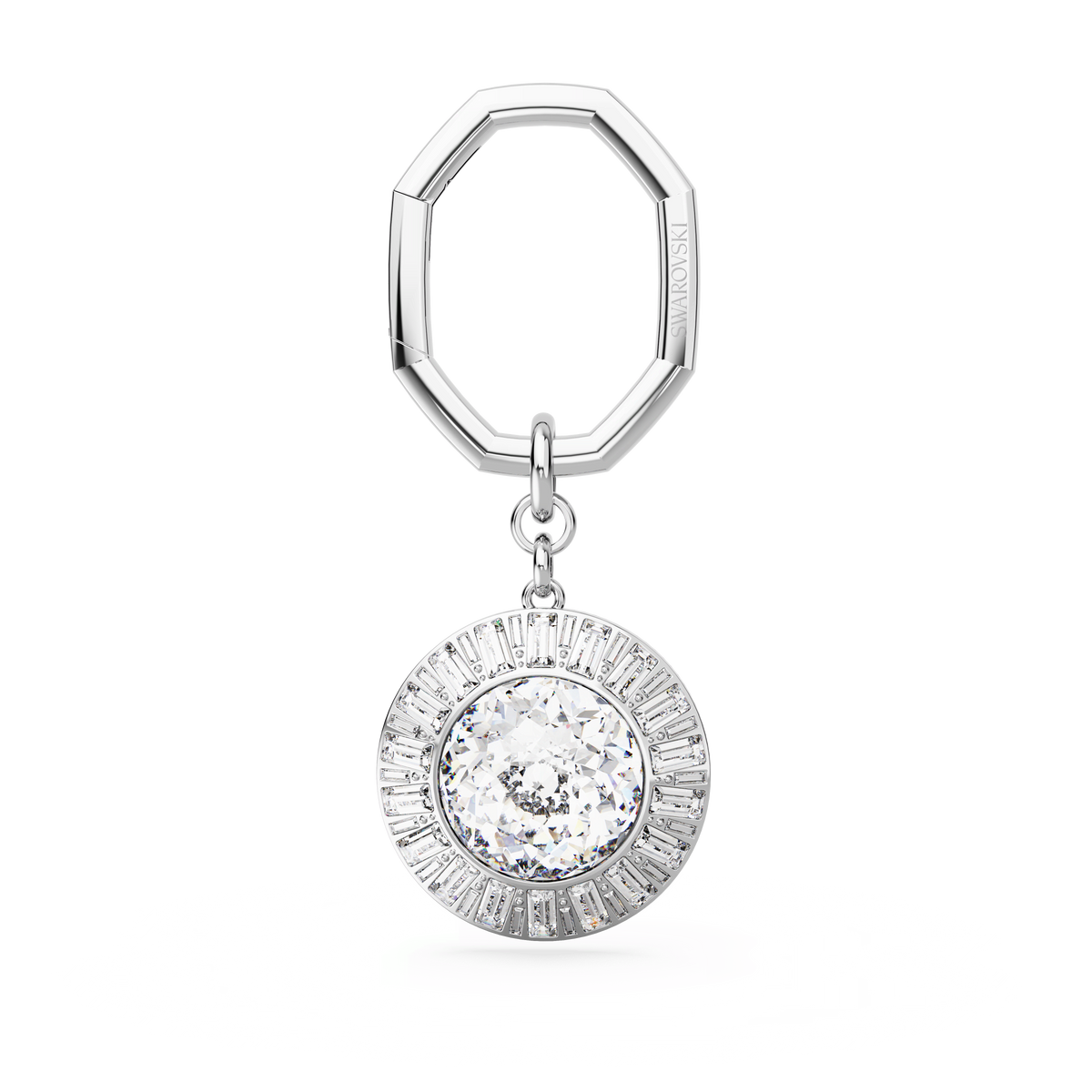 Key ring, Round cut, White, Rhodium plated