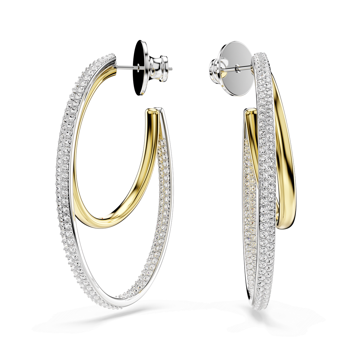 Hyperbola hoop earrings, Round cut, Medium, White, Mixed metal finish
