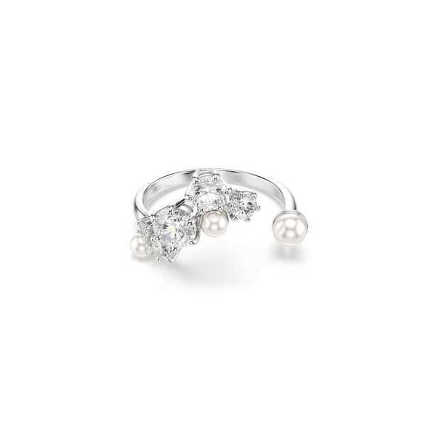 Constella open ring, Crystal pearl, Round cuts, White, Rhodium plated — article 5705597