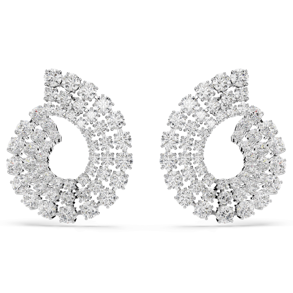 Matrix hoop earrings, Mixed round cuts, White, Rhodium plated — article 5705834
