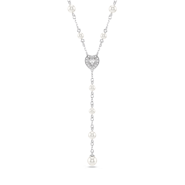 Ariana Grande x Swarovski Y necklace, Mixed cuts, Crystal pearl, Heart, White, Rhodium plated — article 5720855