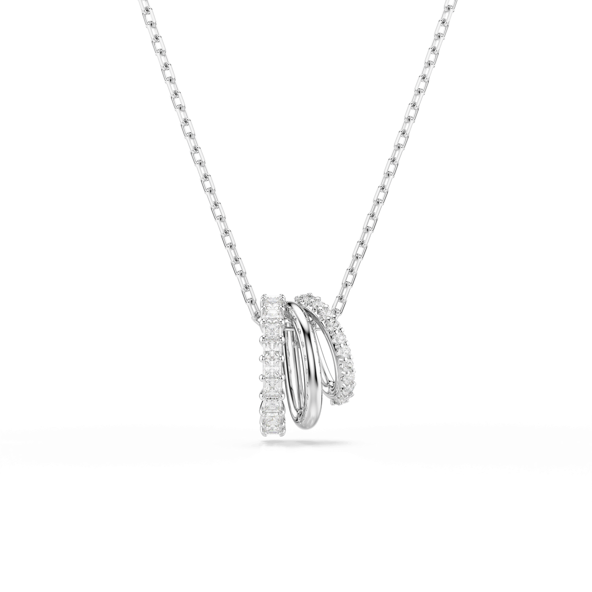 Hyperbola pendant, Round cut, White, Rhodium plated