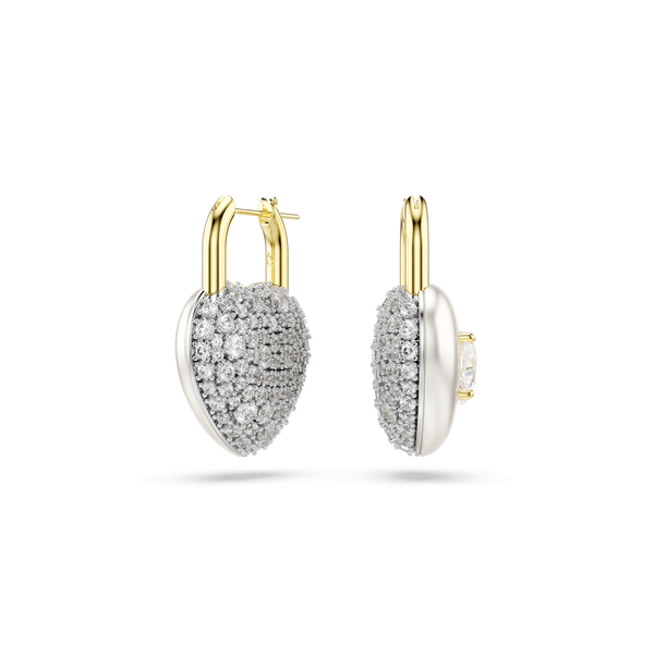 Idyllia drop earrings, Mixed cuts, Heart, White, 18K gold finish — article 5737297