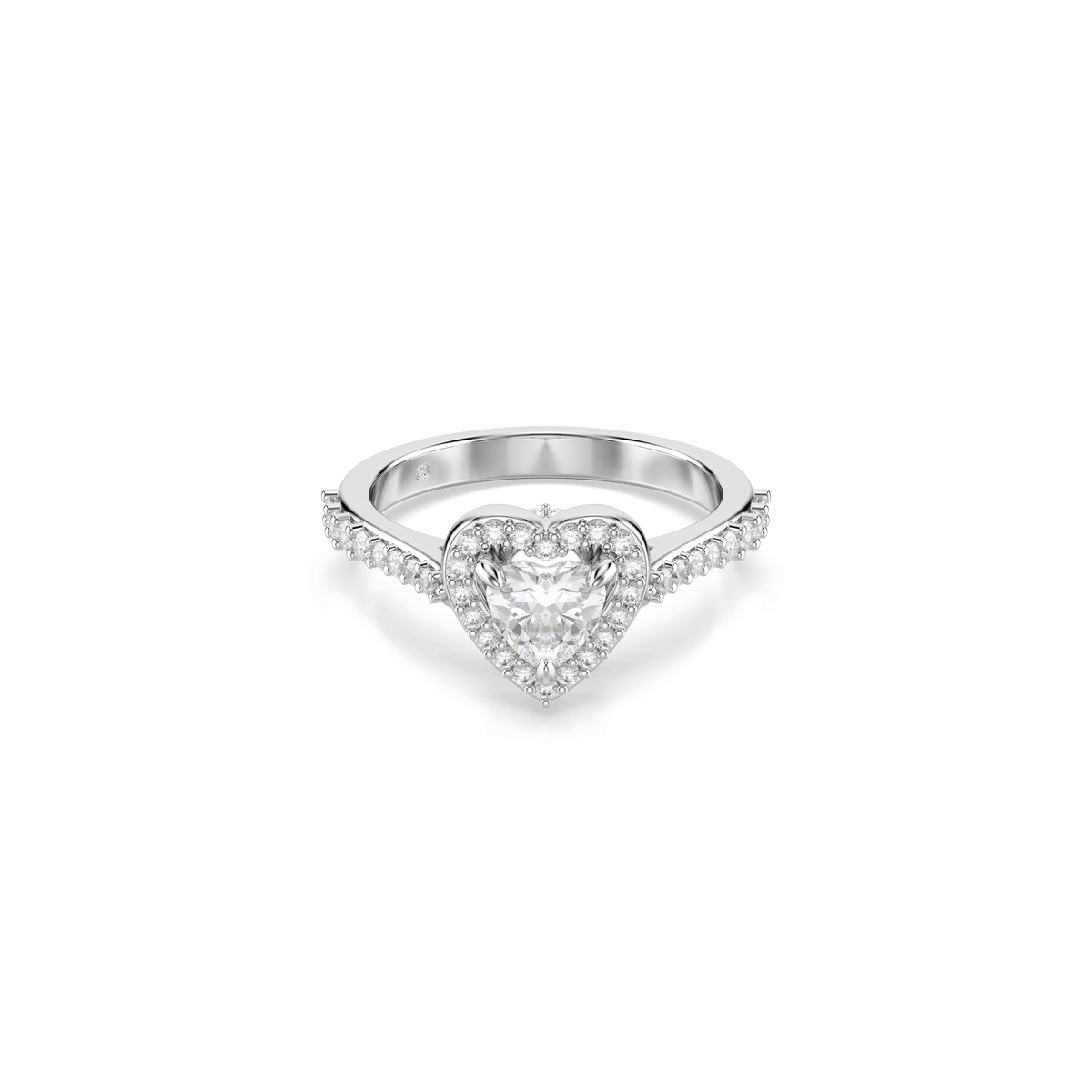 Una Angelic motif ring, Mixed cuts, Heart, White, Rhodium plated