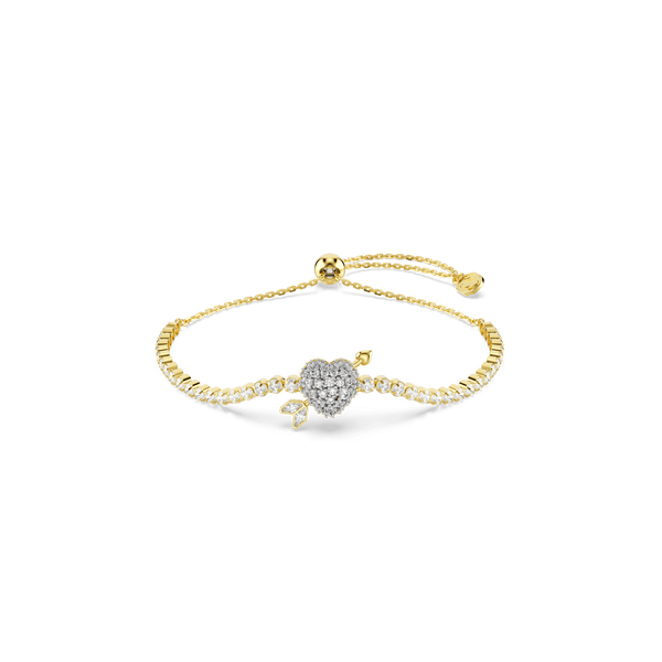 Idyllia bracelet, Mixed cuts, Heart with arrow, White, 18K gold finish — article 5744061