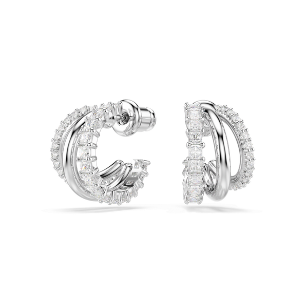 Hyperbola hoop earrings, Round cut, Mini, White, Rhodium plated — article 5747544