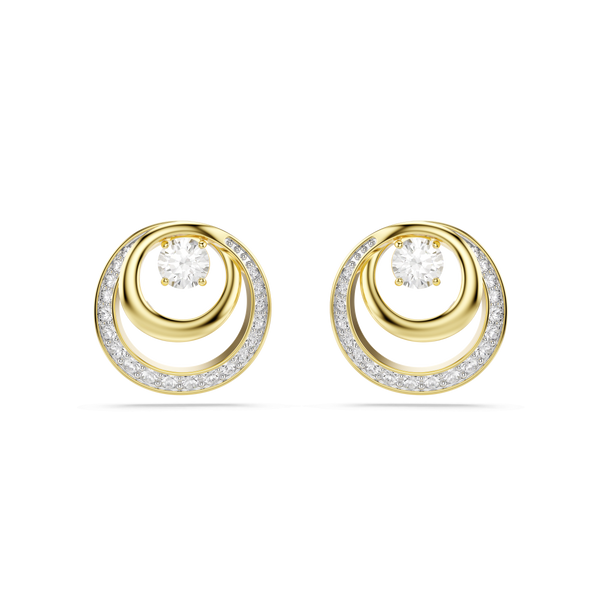 Hyperbola stud earrings, Round cut, White, 18K gold finish — article 5747824