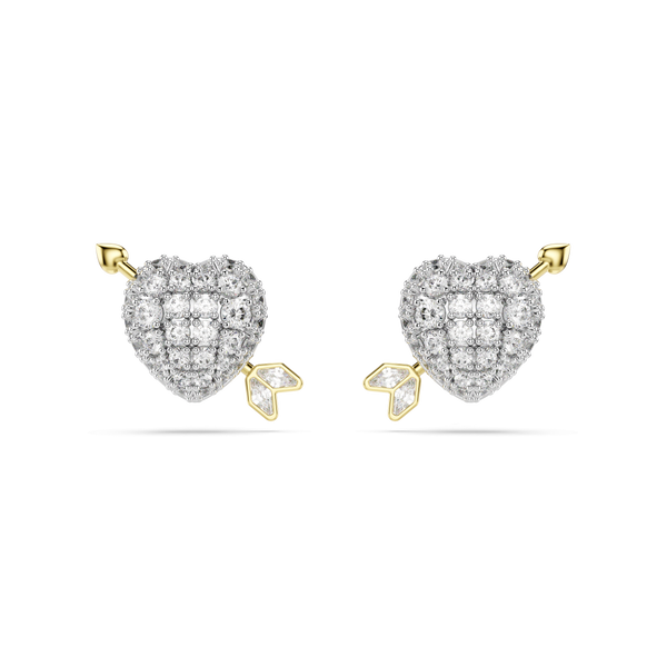 Idyllia stud earrings, Mixed cuts, Heart with arrow, White, Mixed metal finish — article 5747827
