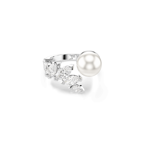 Mesmera open ring, Crystal pearl, Marquise cut, White, Rhodium plated — article 5748013