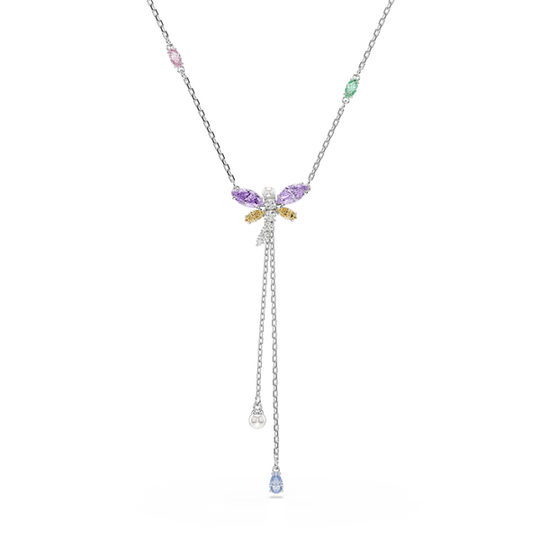 Ariana Grande x Swarovski Y necklace, Mixed cuts, Dragonfly, Multicolored, Rhodium plated — article 5749183