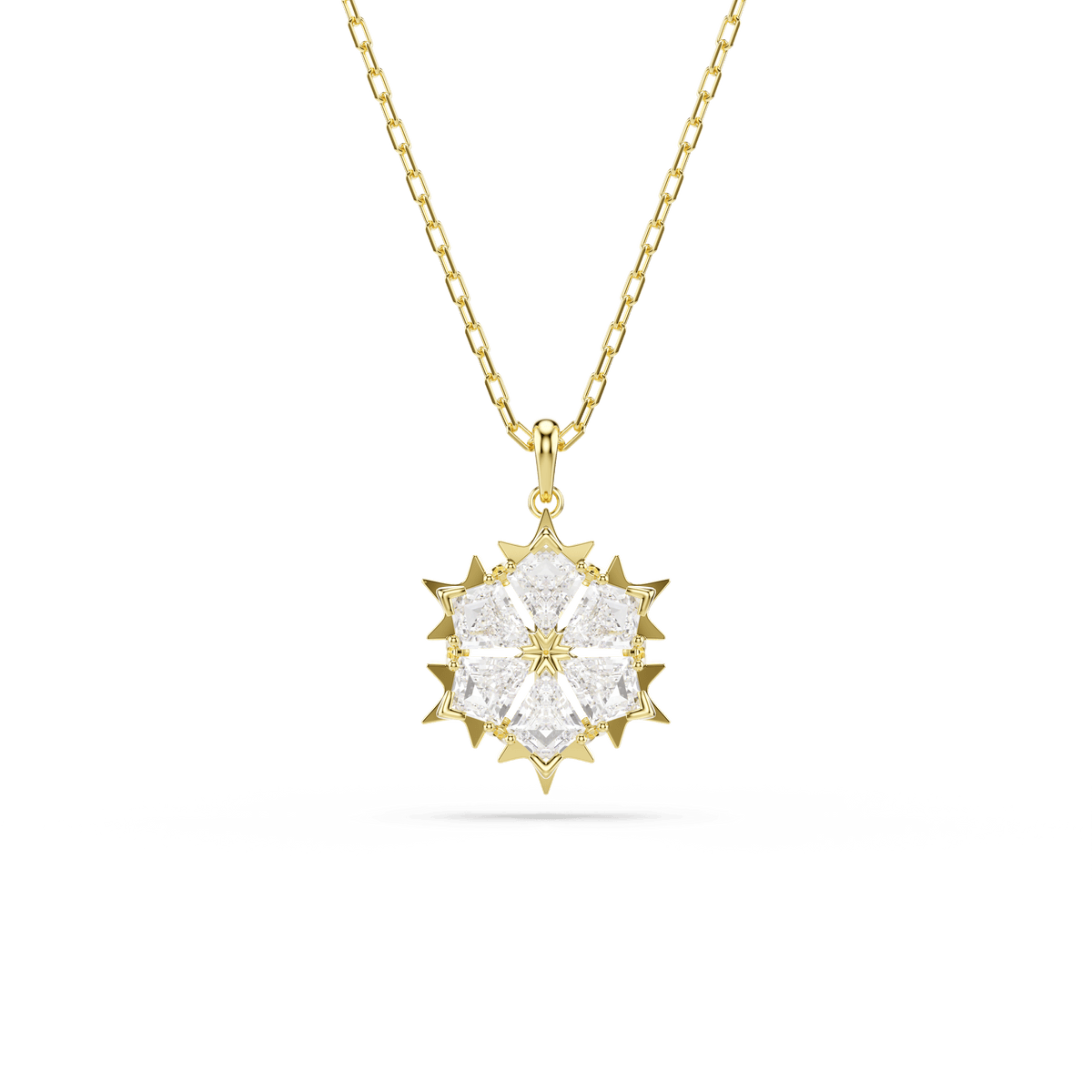 Magic pendant, Mixed cuts, Snowflake, White, 18K gold finish
