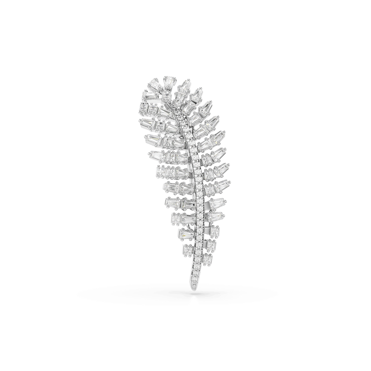 Vienna brooch, Mixed cuts, Feather, White, Rhodium plated