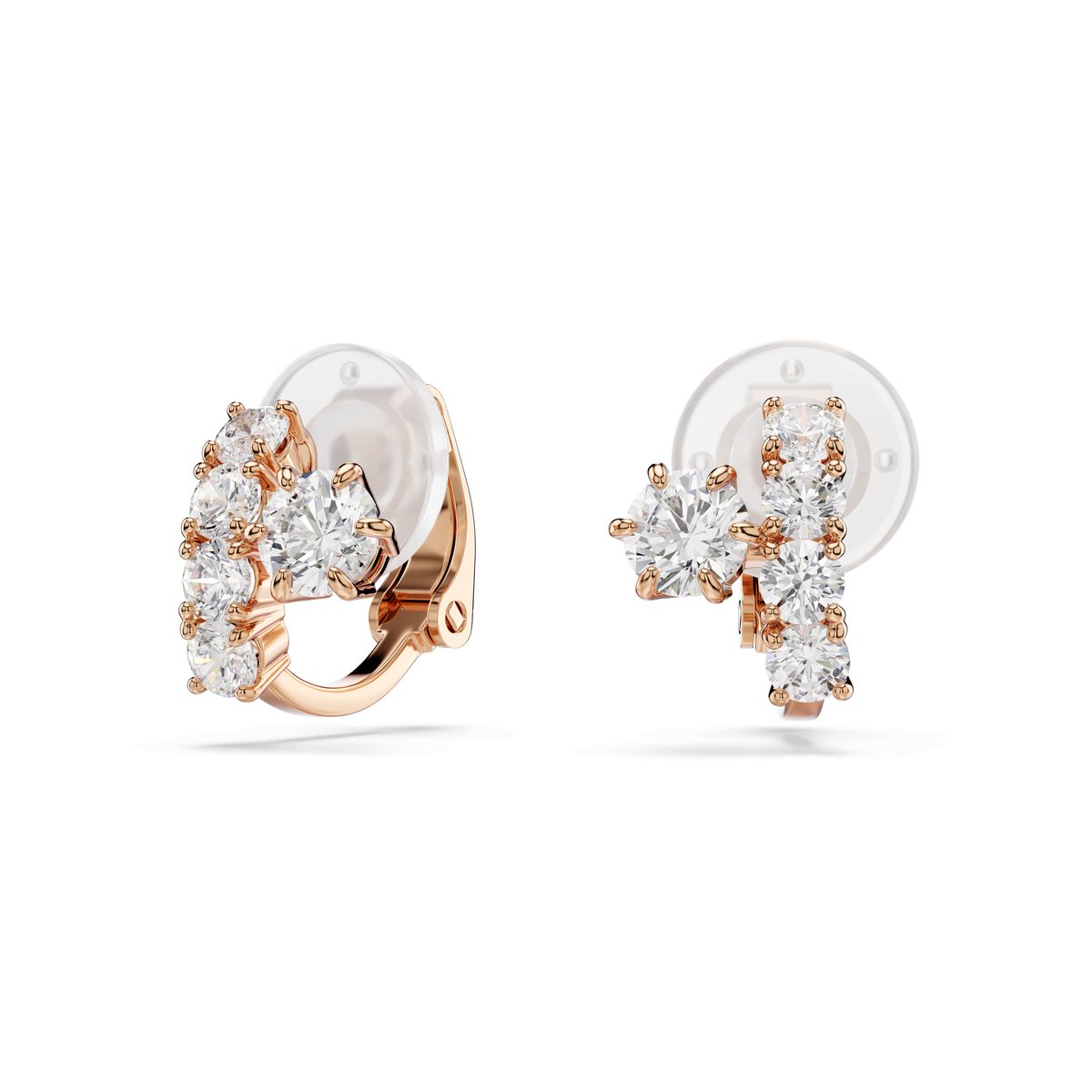 Matrix clip earrings, Round cut, White, 18K rose gold finish