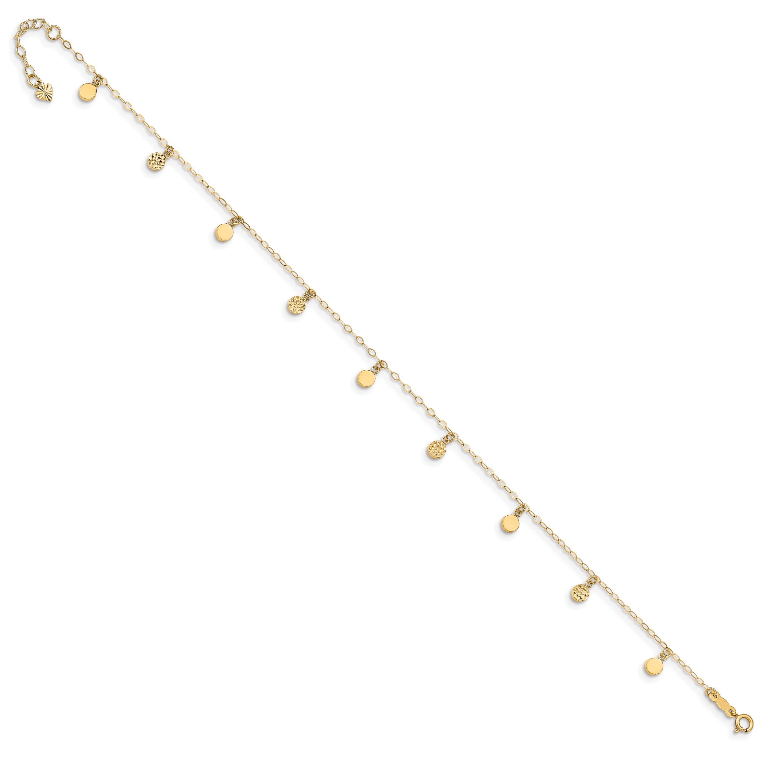 14k Hollow Dangle Circle 9in Plus 1in ext. Anklet