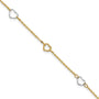 14K Two-tone Polished Heart 9in Plus 1in ext Anklet