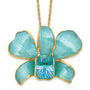 24K Gold-trim Lacquer Dipped Blue Dendrobium Orchid 20in Gold-tone Necklace