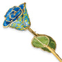 Lacquer Dipped Gold Trim Yellow and Blue Leopard Rose