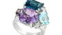 EFFY 925 STERLING SILVER ,PINK AMETHYST,LONDON BLUE TOPAZ,WHITE TOPAZ,SKY BLUE TOPAZ,RHODOLITE RING