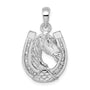 Sterling Silver Rhod-plated Polished Horse Head in Horseshoe Pendant
