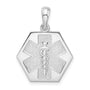 Sterling Silver Rhod-plated Polished Caduceus Hexagon Disc Pendant