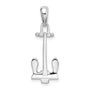 Sterling Silver Rhodium-plated Polished 3D Navy Anchor Pendant