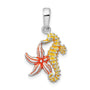 Sterling Silver Rhodium-plated Enameled Starfish/Seahorse Pendant