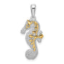 Sterling Silver Rhodium-plated 3D Seahorse w/14k Accent Pendant