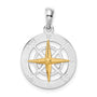 Sterling Silver Rhodium-plated Small Compass w/14k Needle Pendant