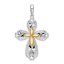 Sterling Silver Rhod-plated D/C Heart Cross w/14k Accent Pendant