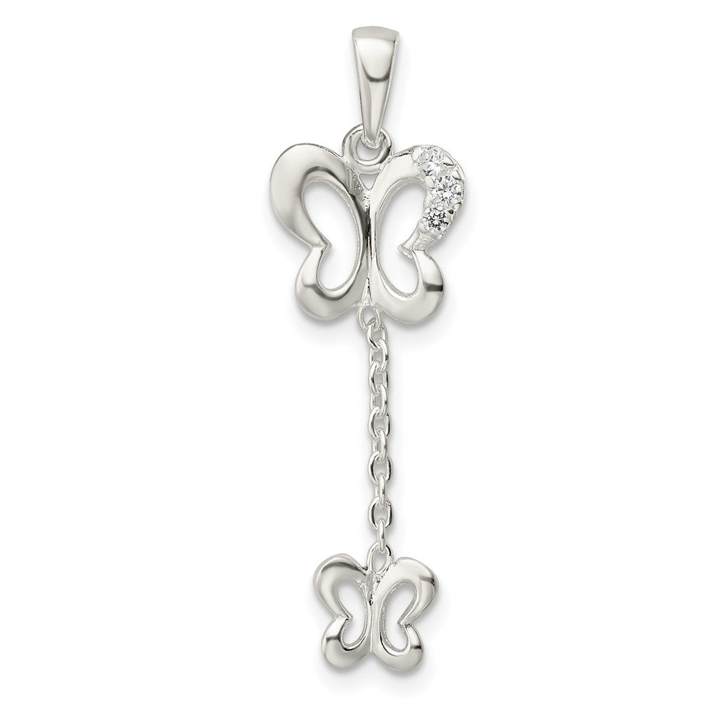 Sterling Silver Polished CZ Butterfly Dangle Pendant