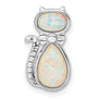 Sterling Silver Rhodium-plated White Created Opal Cat Chain Slide
