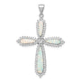 Sterling Silver RH-plated White Created Opal & CZ Border Cross Pendant