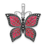 Sterling Silver Rhod-plated Polished Enameled Fuchsia Butterfly Pendant