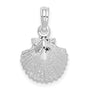 Sterling Silver Rhodium-plated Polished Scallop Shell Pendant