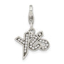 Sterling Silver Amore La Vita Rhodium-pl Antiqued Polished CZ YES Charm
