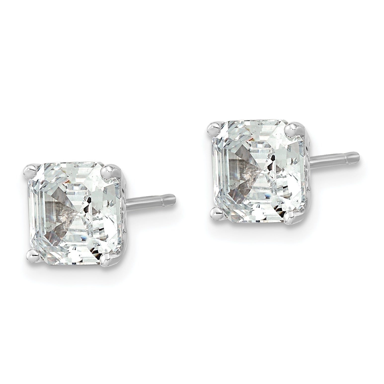 Sterling Silver Cheryl M Rhodium-plated 7mm Square CZ Post Earrings