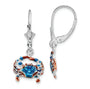 Sterling Silver Rhodium-plated Enameled Blue Crab Leverback Earrings
