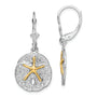 Sterling Silver Rhod-plated Sand Dollar w/14k Starfish Leverback Earrings