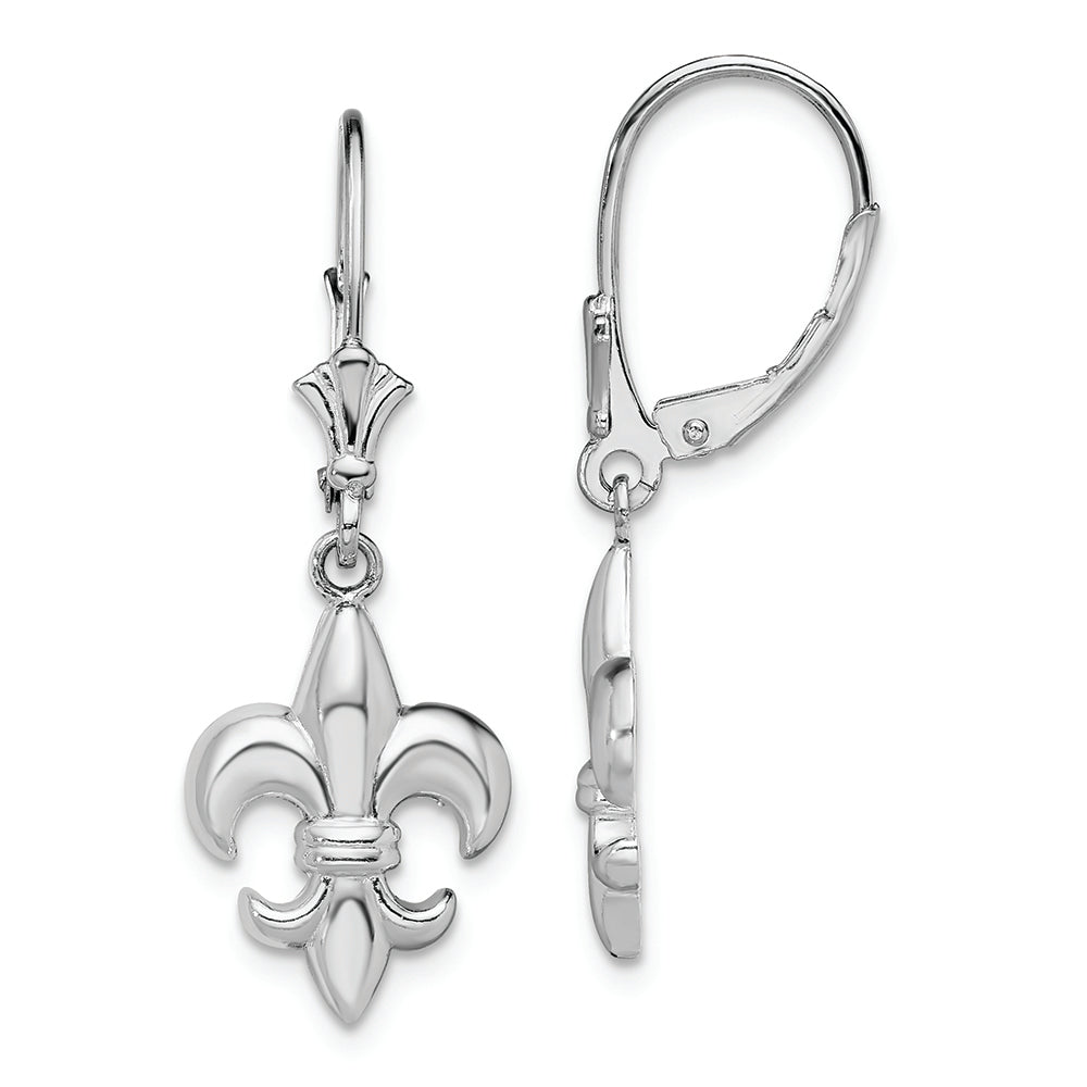 Sterling Silver Rhodium-plated Small Fleur de Lis Leverback Earrings
