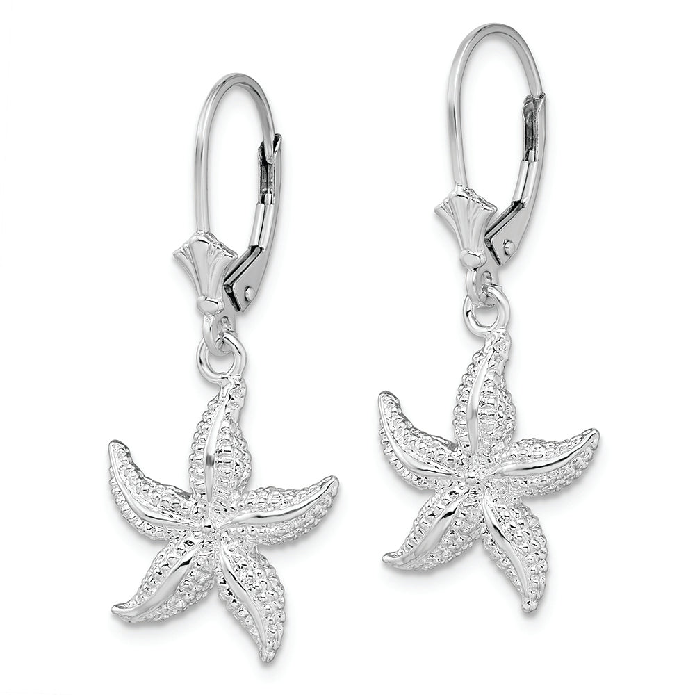 Sterling Silver Rhodium-plated Polished Starfish Leverback Earrings
