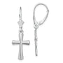 Sterling Silver Rhod-plated Polished Beveled Latin Cross Leverback Earrings