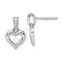 Sterling Silver RH Polished CZ Heart Post Dangle Earrings