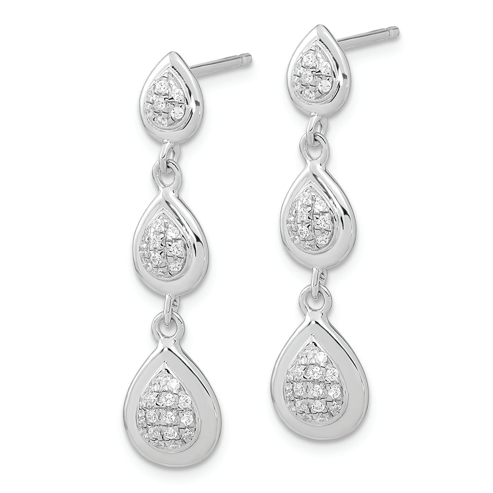 Pure Fire Sterling Silver Rhod-plated CZ Teardrop Post Dangle Earrings