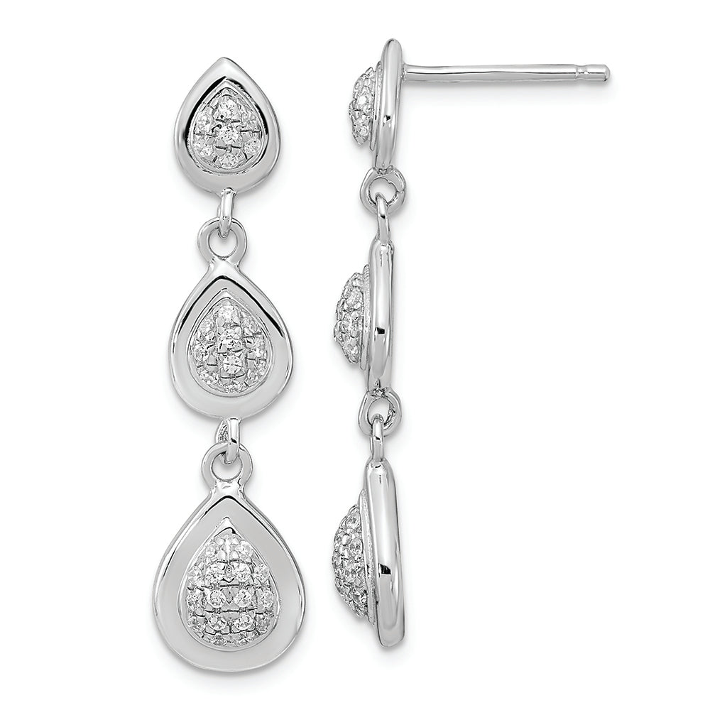 Pure Fire Sterling Silver Rhod-plated CZ Teardrop Post Dangle Earrings