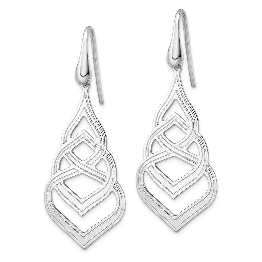 Sterling Silver Rhod. Polished Grooved Fancy Drop Dangle Earrings