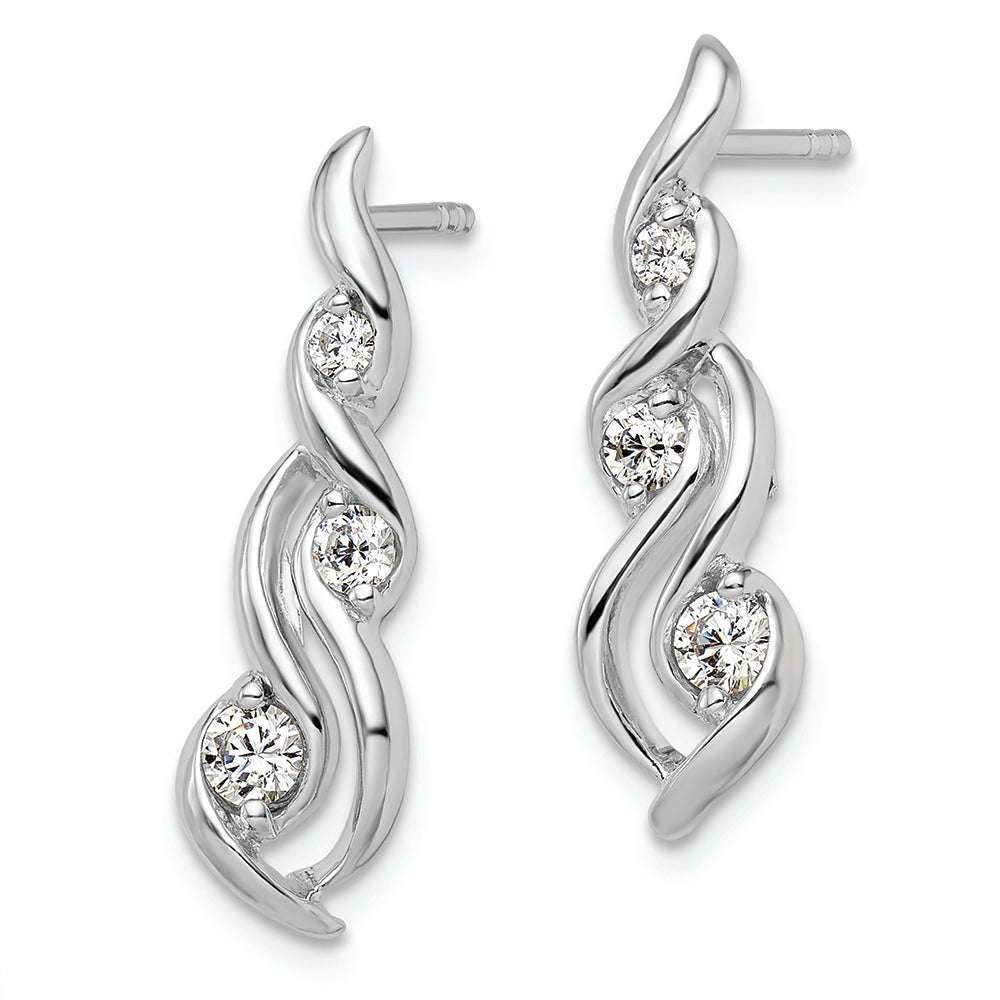 Sterling Silver Rhodium-plated Twist CZ Post Dangle Earrings