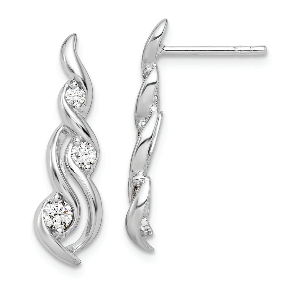 Sterling Silver Rhodium-plated Twist CZ Post Dangle Earrings