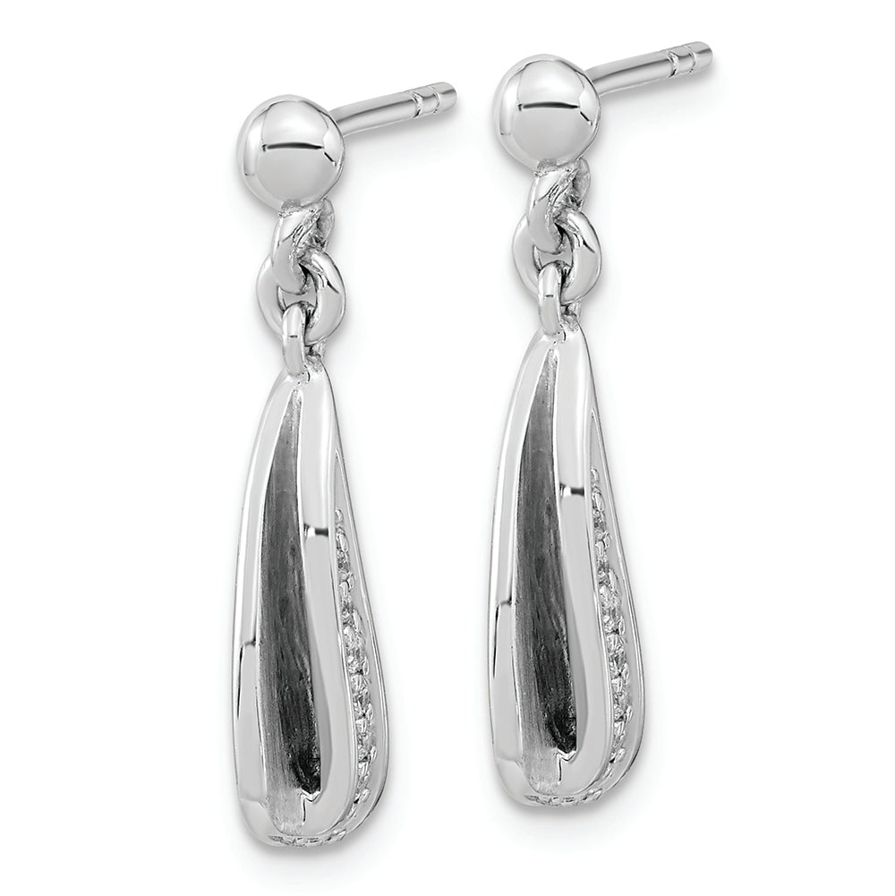 Sterling Silver RH-plated Brushed & Polished CZ Dangle Post Earrings